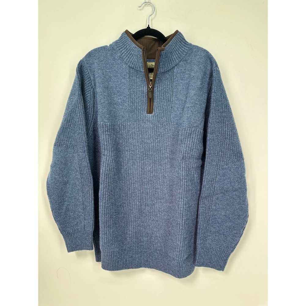 L.L.Bean Waterfowl Sweater Men L NWT 100% Merino Lambswool Blue 1/4 Zip